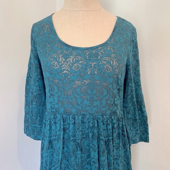 Teal and Black Damask Print Mini Dress - Picture 4 of 5